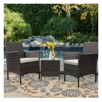 3 Pieces Patio Furniture Sets Outdoor Patio Chairs Set of 2 PE Rattan Wicker Chairs with Table for Garden Porch Lawn Poolside(Brown/Beige)