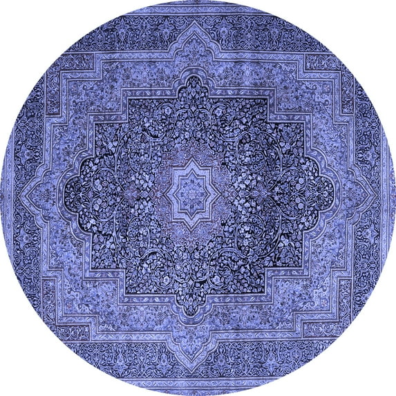 Ahgly Company Indoor Round Medallion Blue Traditional Area Rugs, 4' Round
