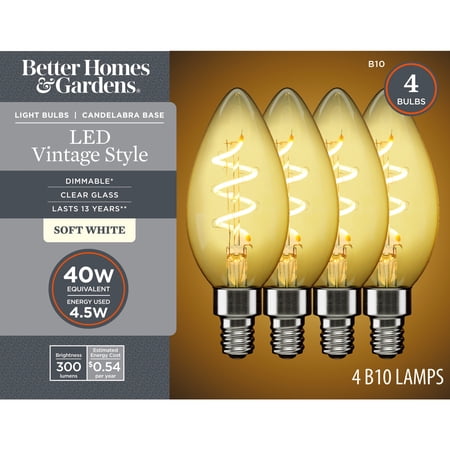 bh&g led light bulb  4.5 watts (40w equiv.) b10 candle bulb dimmable e26 medium base  soft white 4 pack