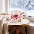 thumbnail image 6 of 4.7x3.5 Inch Rose Enamel Glass Mug, Lead Free Tea Cup With Matching Spoon, Premier Gift for Mom's Day Birthday, Multicolor, 6 of 7