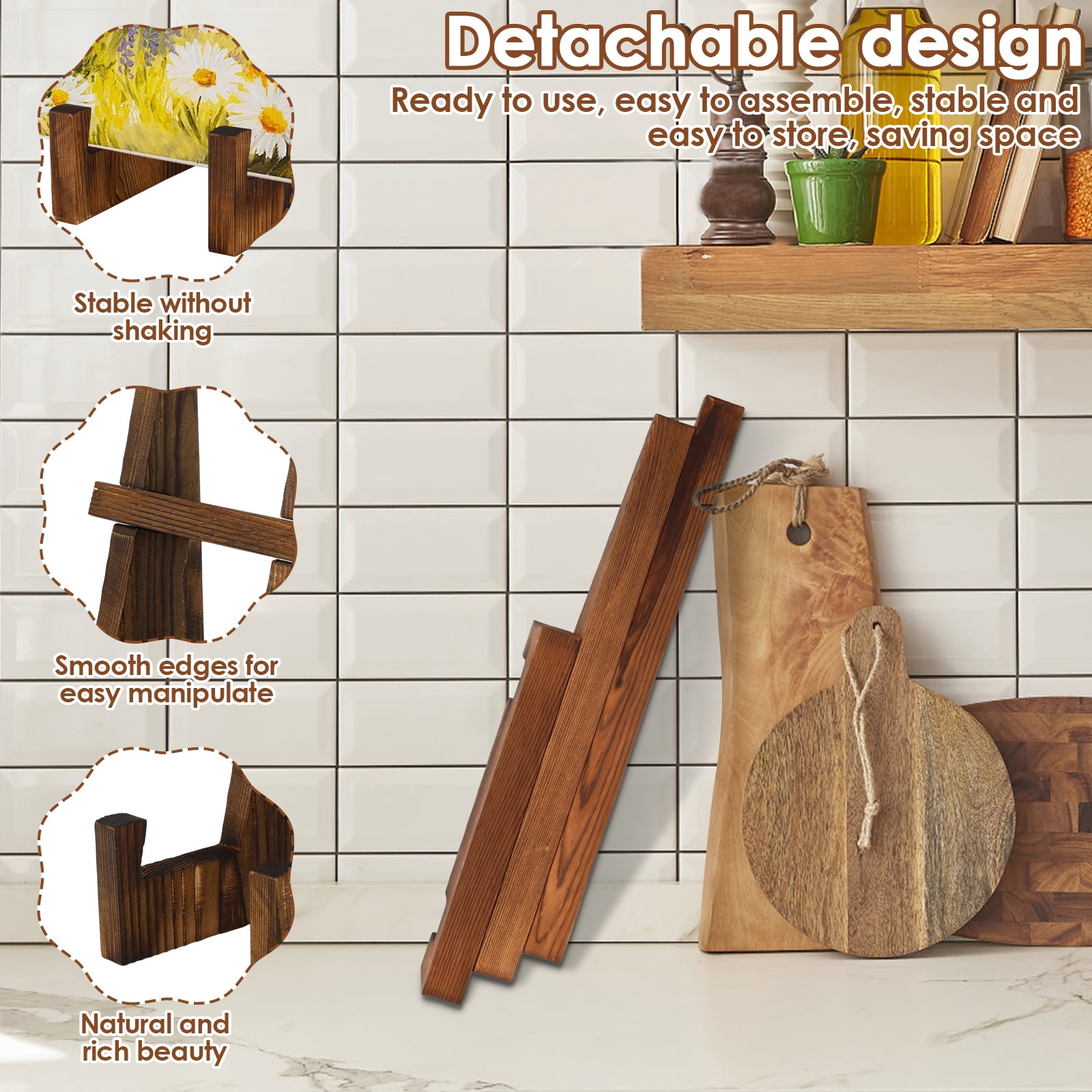 4 Pcs Wooden Plate Display Stand 8.66 Inch Plate Holder for Decor Wooden Picture Frame Holder Stand Decorative Table Top Easels for Home
