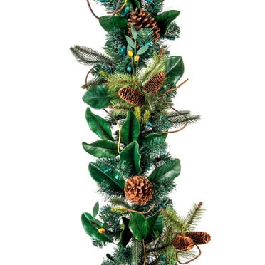 Village Lighting 9 ft. Pre-Lit LED Garland - Magnolia Leaf