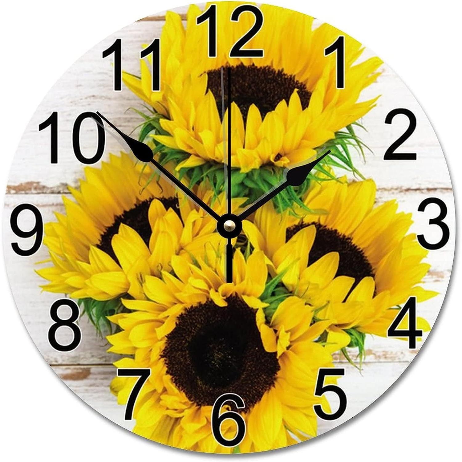WBTAYB Sunflowers Wall Clock Vintage Kitchen Wood Clock 10 Inch Silent