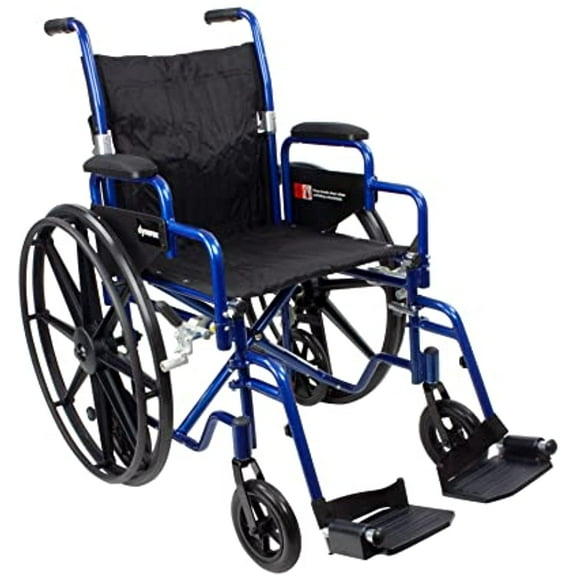 Dynarex DynaRide Convertible Wheelchair, Converts from a Self-Propelled to a Transport Chair by Changing The Rear Wheels, Weight Capacity 250 Pounds, Blue Frame, 1 DynaRide Convertible Wheelchair