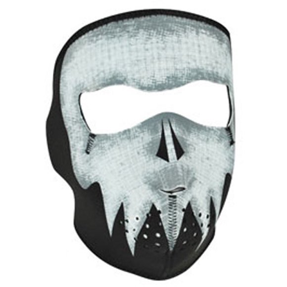 Zan Headgear Neoprene Full Face Mask , Mens/Unisex, Black, Glow Gray Skull, OSFM