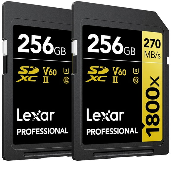 Lexar Professional 1800x SDXC UHS-II Carte Série Or 256 Go - (Lot de 2)