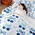 thumbnail image 4 of jejeloiu Blue Bowtie Bow 7-Piece Bedding Comforter Set,Cute Fruit Cherry King Bedding Sets For Girl Teens Reversible, 4 of 8