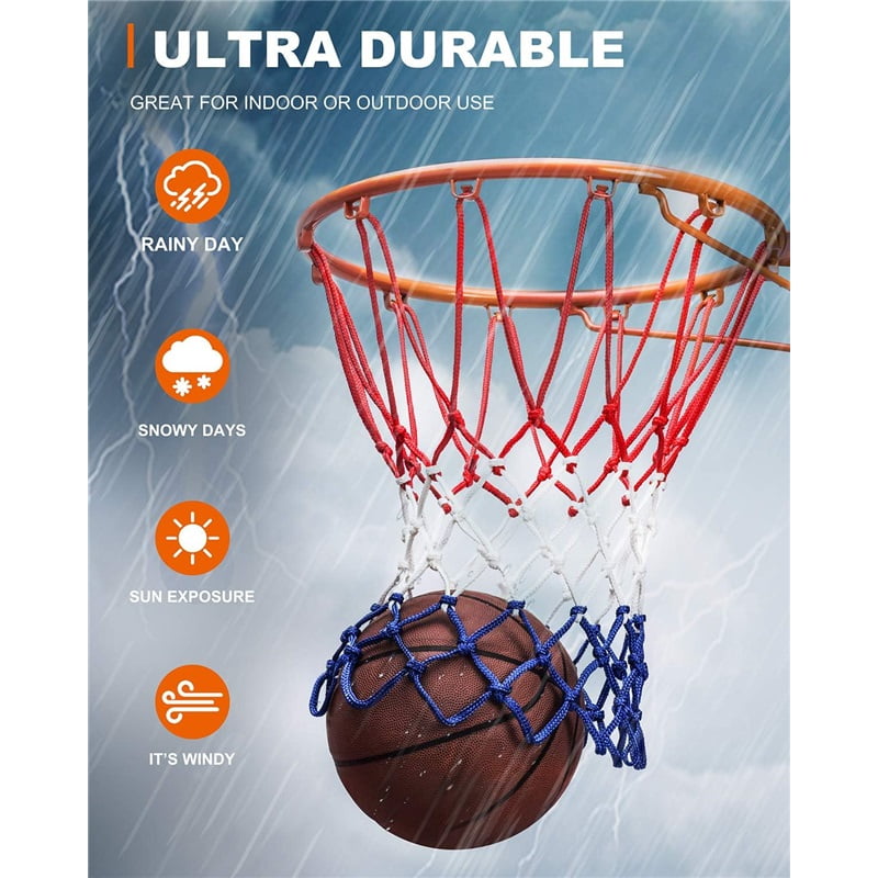 Replacement basketball net, thickened and durable, suitable for standard indoor and outdoor basketball hoops, all-weather whiplash protection - 12 rings