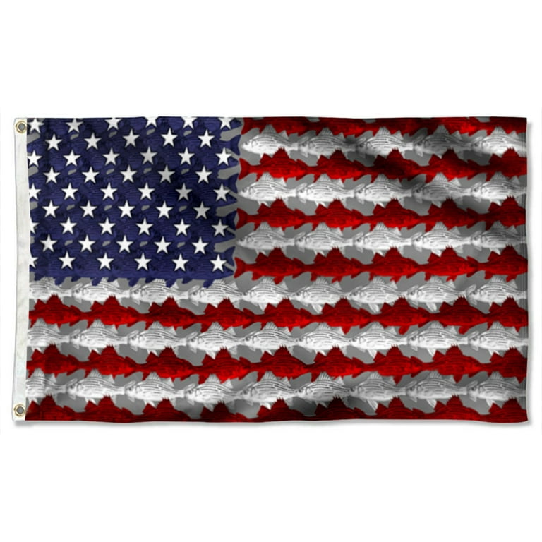 Cayyon Bass Fish Flag Bas Fishing American Grommet Flag 3x5Feet Banner with  2 Brass Grommets 