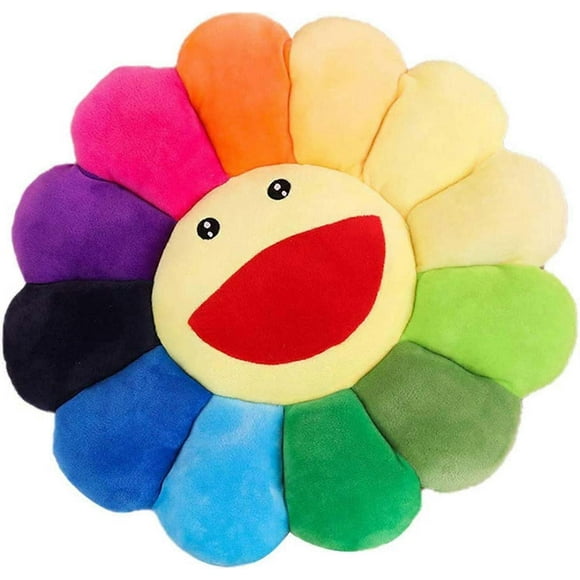 Plush Sunflower Throw Pillow Smile Face Murakami Flower Floor Pillow Colorful Sun Flower Plush Toy Pet Cushion Mat Pillow-Blue