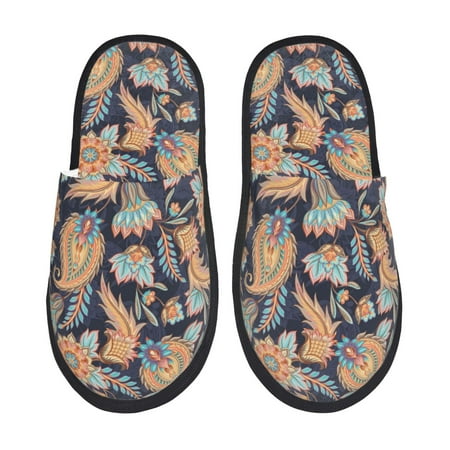 

House Slippers for Women and Men Orange Flower Paisley Comfy Fuzzy Bedroom Slippers Furry Home Shoes for Indoor Outdoor