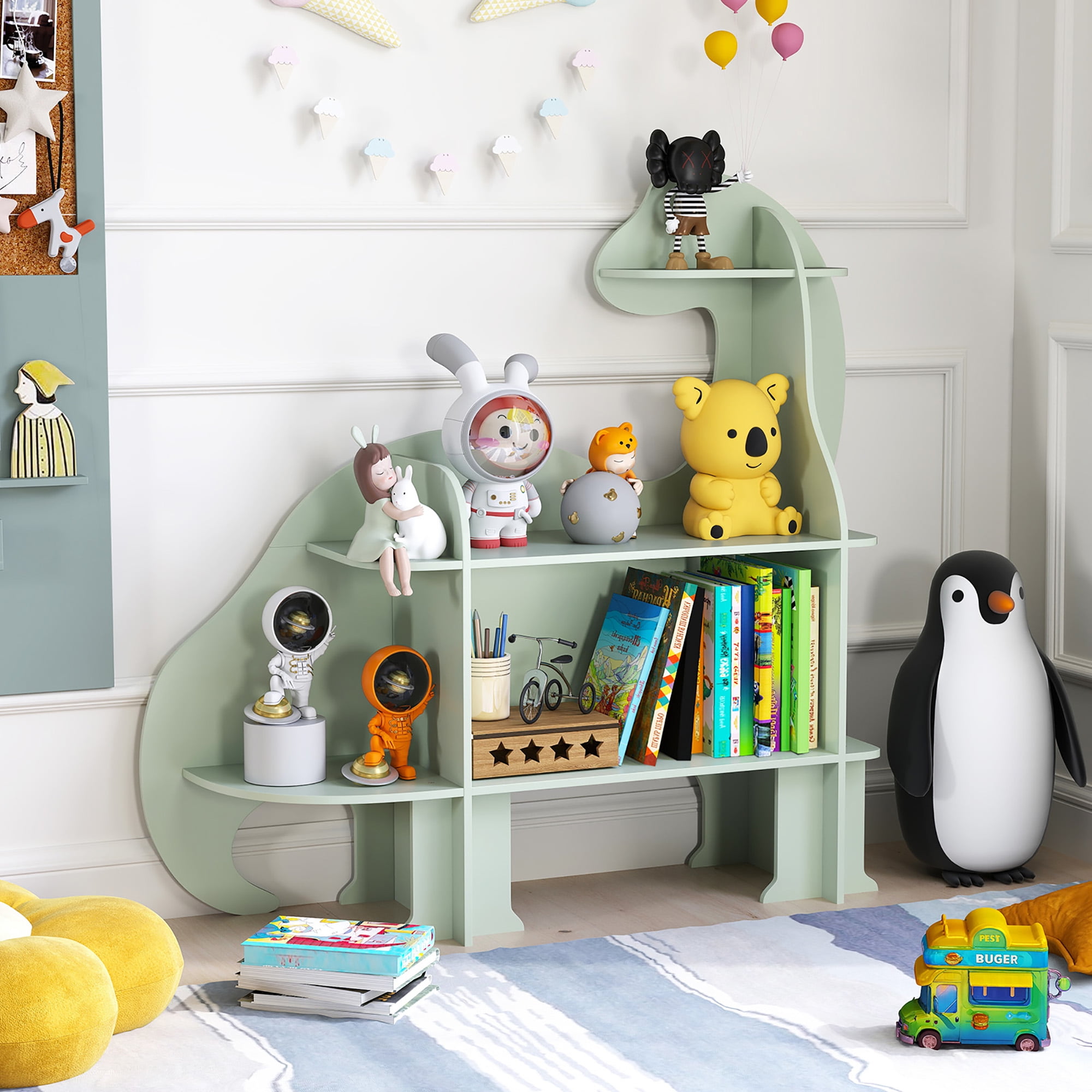 Gymax 3-Tier Dinosaur Kids Bookshelf Toy Storage Organizer Montessori Book Shelf