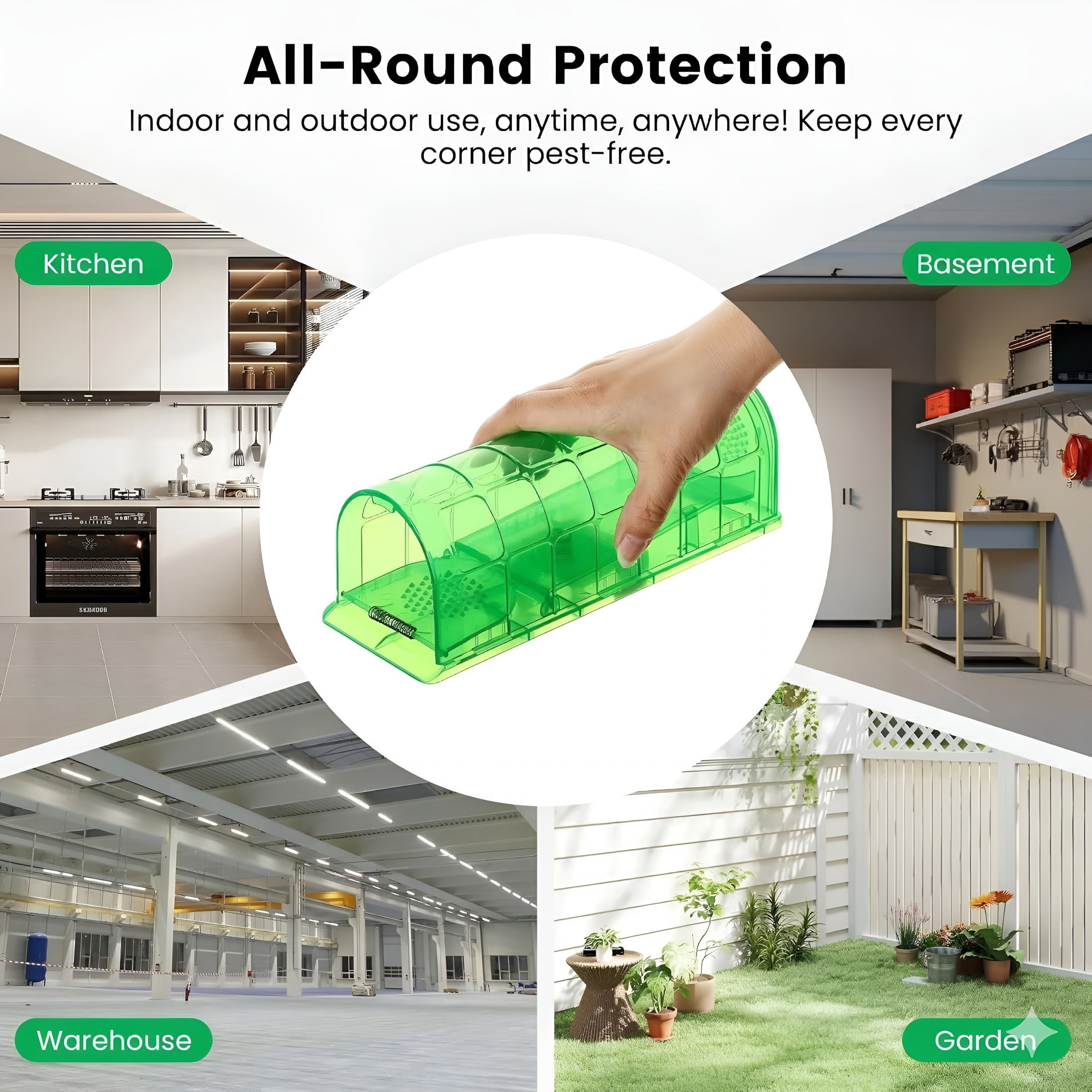 QARUN Humane Mouse Trap Indoor for Home,Live Catch and Release Rat Trap with Ventilated Chamber,2 Pack Reusable No Kill Mice Trap Outdoor,Green