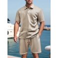thumbnail image 6 of Men's Textured Short Sleeve Collared Shirt & Shorts Set Khaki S, 6 of 9