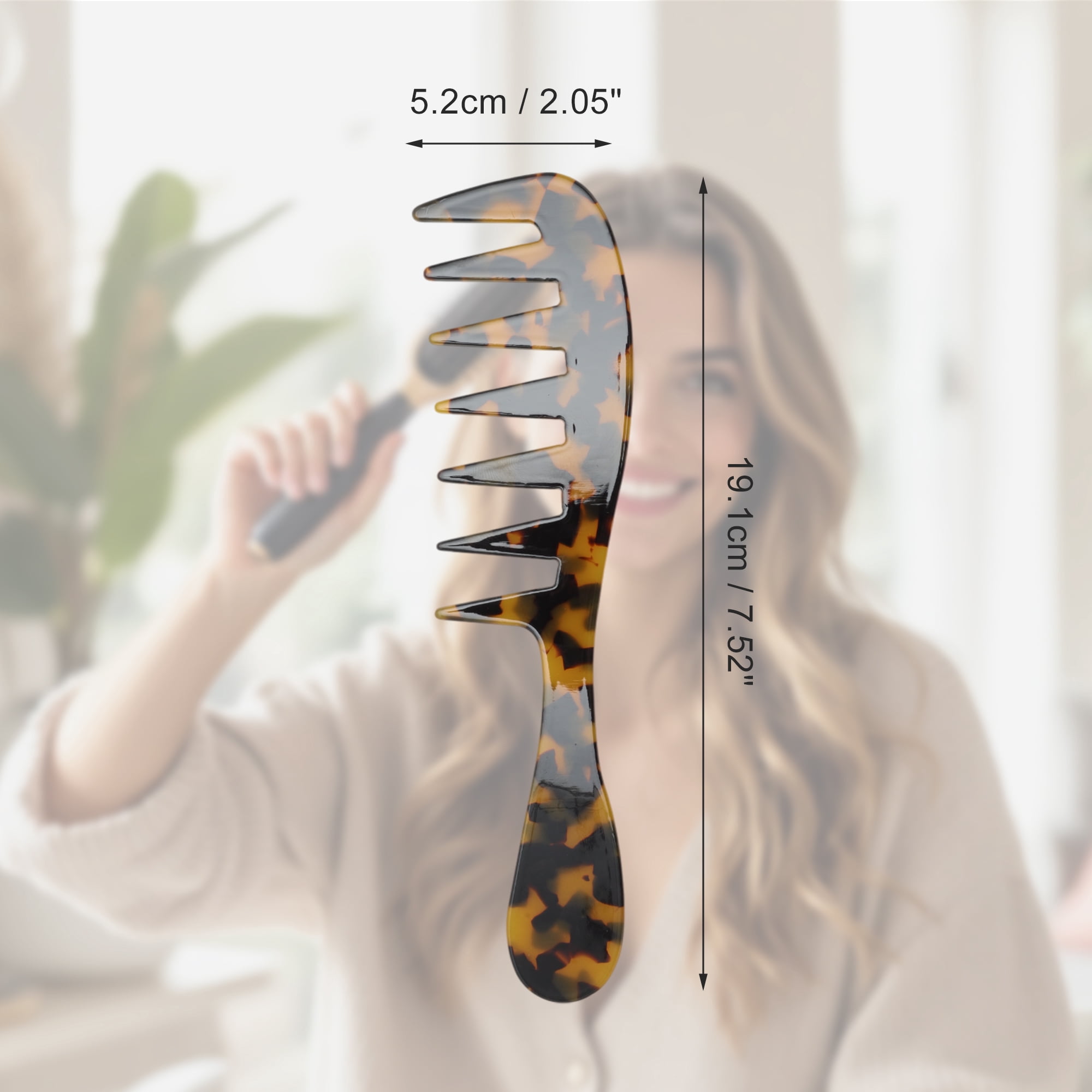 Unique Bargains 1 Pc Durable Long Handle Wide Tooth Comb Tortoiseshell Color