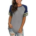 thumbnail image 2 of Women's Summer Long/Short Sleeve Shirts Crew Neck Tees Striped Color Block Blouse Tops, 2 of 6