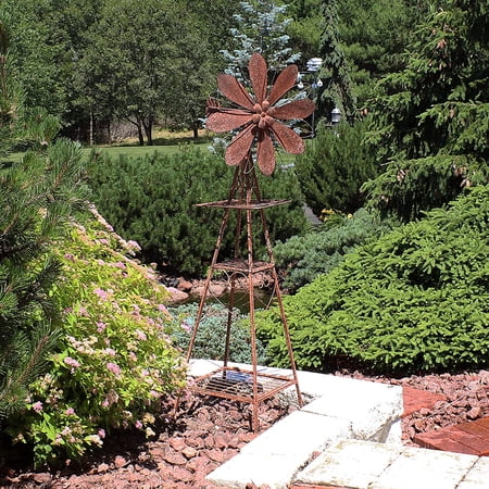 51-Inch Rustic Windmill Metal Garden Statue with Tiers – Yard Art Lawn and Garden Sculpture Decor – Brown/Copper
