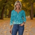 thumbnail image 5 of WTOBBY Women's V-Neck T-Shirt with Floral Print, Button Detail, and 3/4 Sleeve, Casual Weekend Fashion for Spring Fall Season, Daily Use, and Outings,Dark Green M, 5 of 6