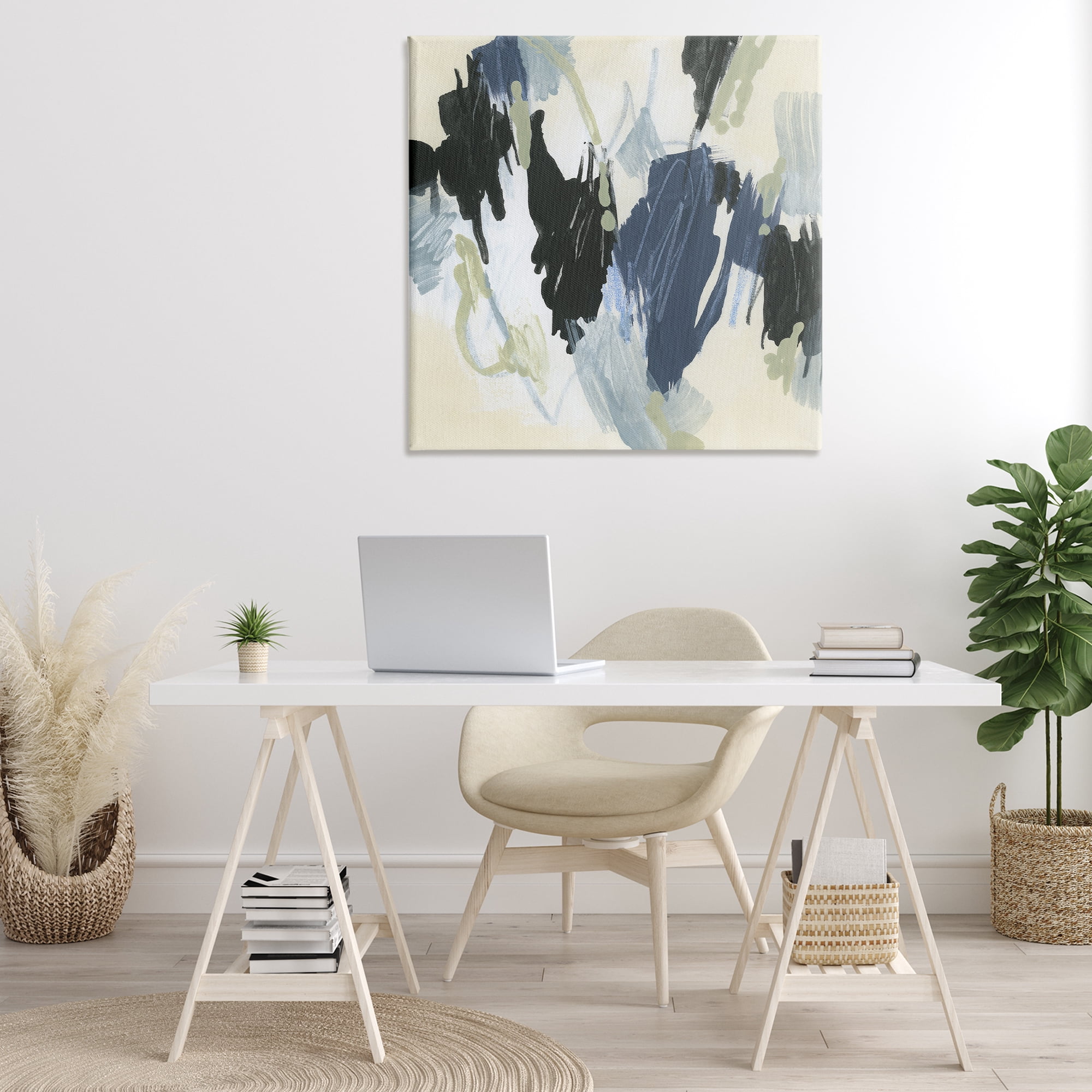 Stupell Industries Blue & Neutral Abstraction Abstract Painting Gallery Wrapped Canvas Art Print Wall Art, 36 x 36