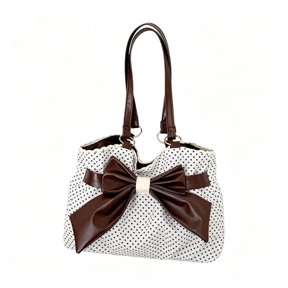 Polka Dot Shoulder Bag for Women, Y2K Trendy Handbag with Bow Decoration, Everyday Purse(White-1,One Size)