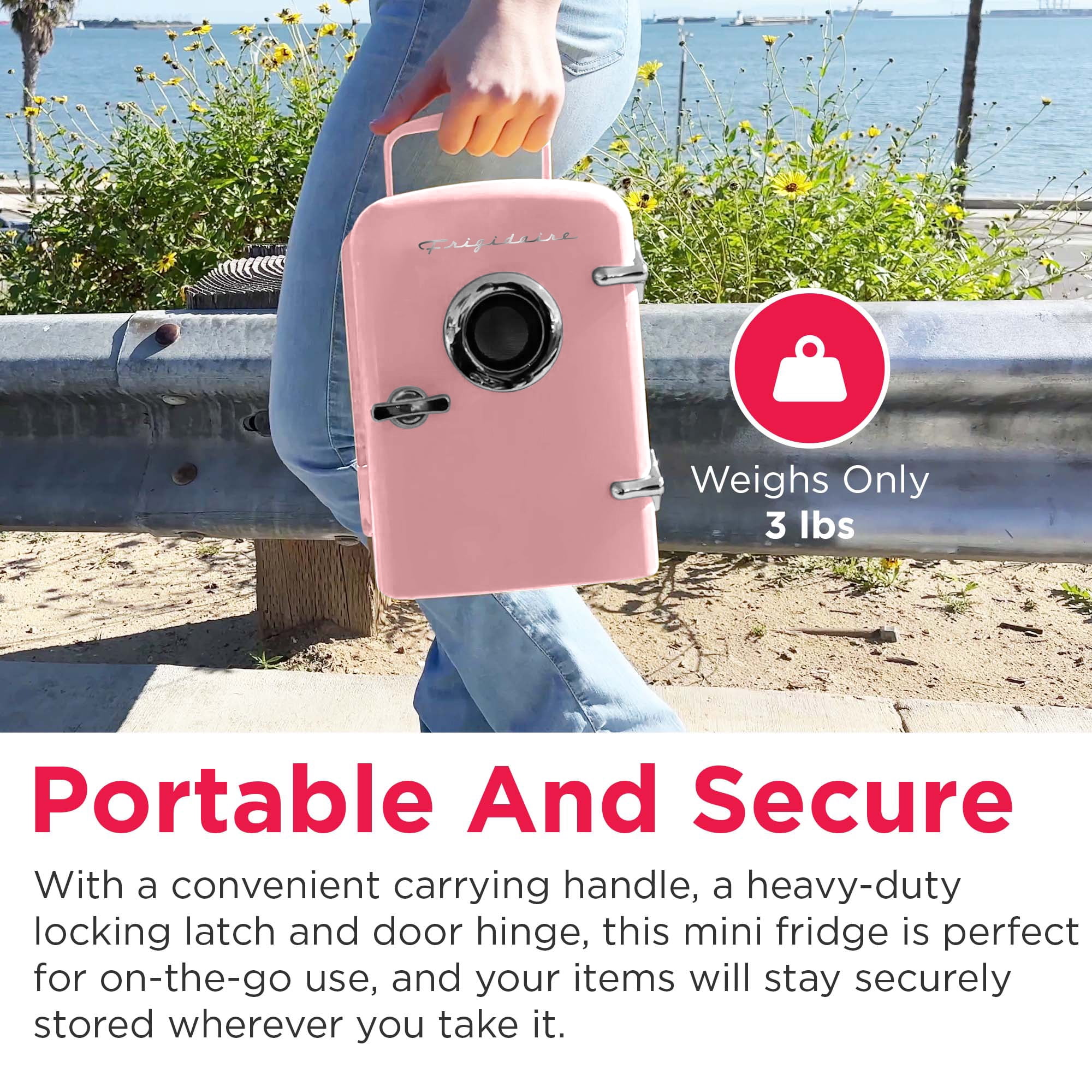 Frigidaire 6 Can Portable Retro Mini Cooler with Built-in Bluetooth Speaker, 4 Liter Personal Cooler, Pink EFMIS151