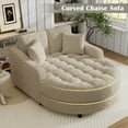thumbnail image 4 of Euroco Oversized Round Chenille Chaise Lounge with Tufted Seat, Removable Pillows & High-Density Cushion – Modern Upholstered Lounge Chair for Bedroom or Living Room, 4 of 9
