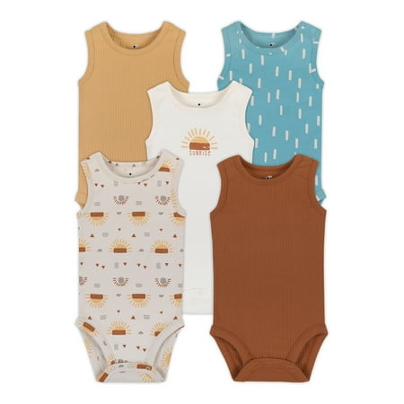 

Little Star Organic Baby Boys 5Pk Sleeveless Bodysuits Size Newborn-24 Months