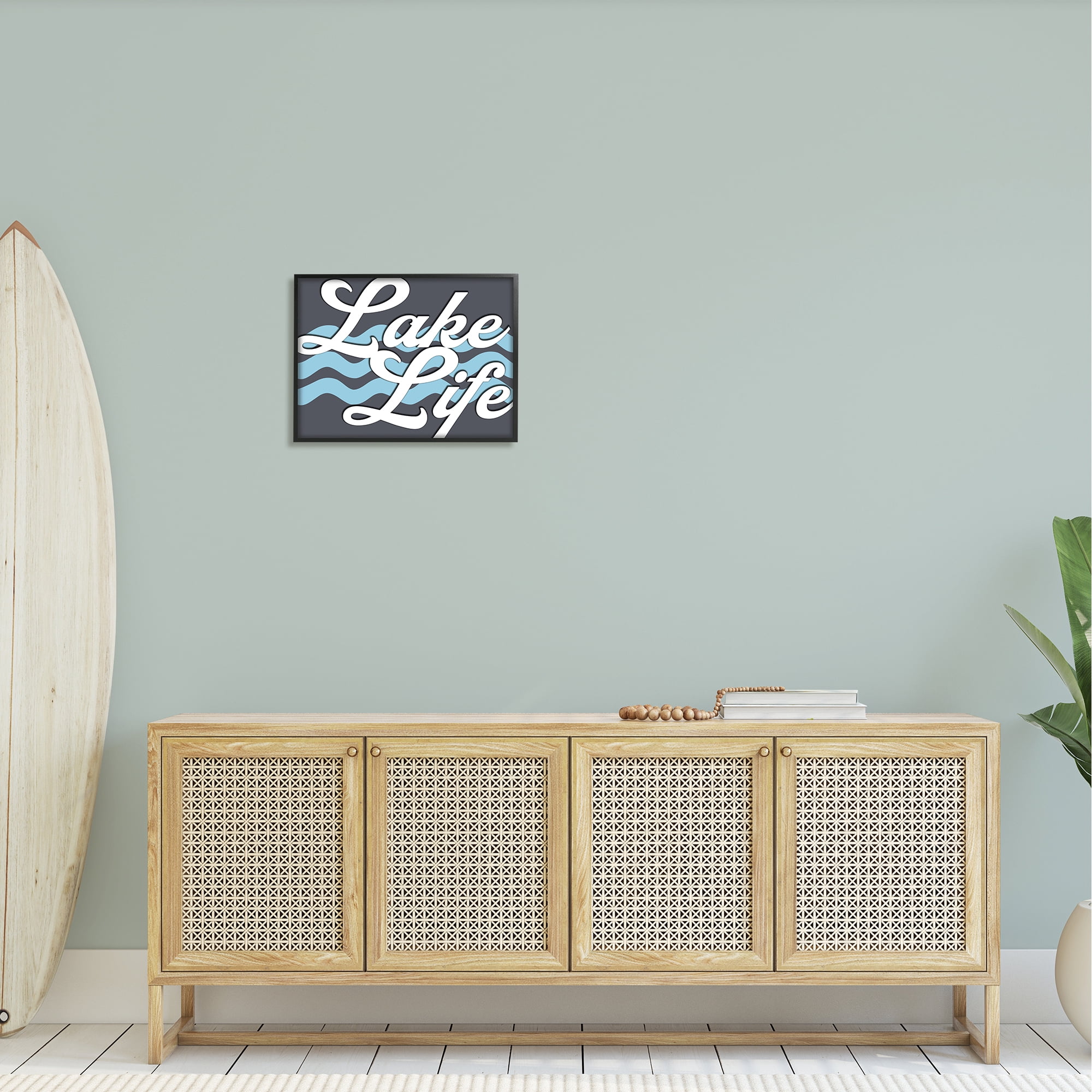Stupell Lake Life Water Waves Phrase Landscape Painting Black Framed Art Print Wall Art