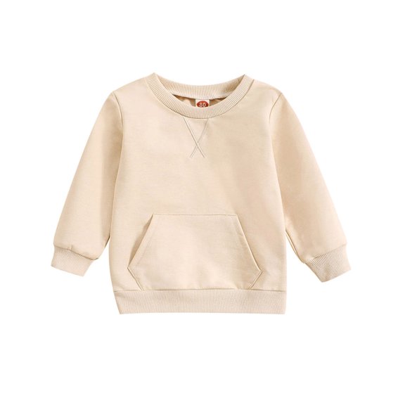Baby Sweatshirt Kids Long Sleeve Solid Pullover T Shirt Tops With Pocket Girls Hoodie Beige 18 Months-24 Months