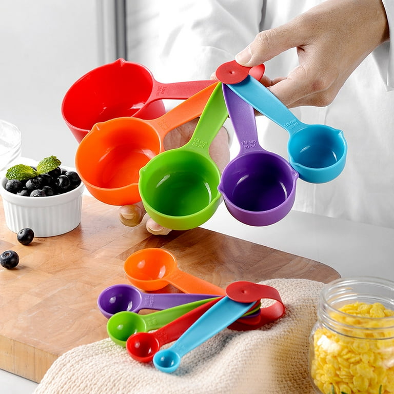 Set of 10 Colored Black White Beige Plastic Measuring Cups and