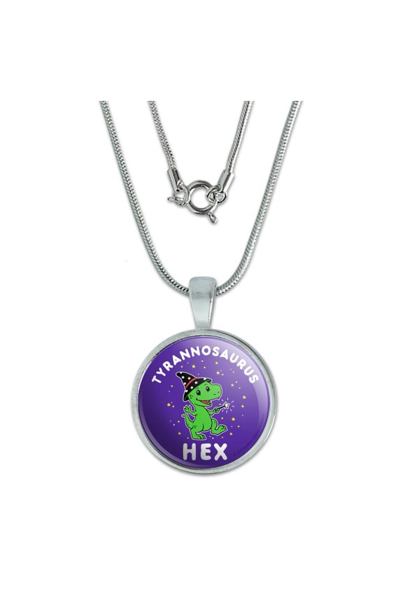 Tyrannosaurus Hex T-Rex Wizard Witch Funny Humor 0.75" Pendant with Sterling Silver Plated Chain