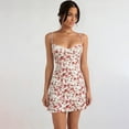 thumbnail image 4 of Women Floral Mini Dress Spaghetti Strap Sleeveless Bodycon A-Line Dress Short Camis Swing Dress Red L, 4 of 8