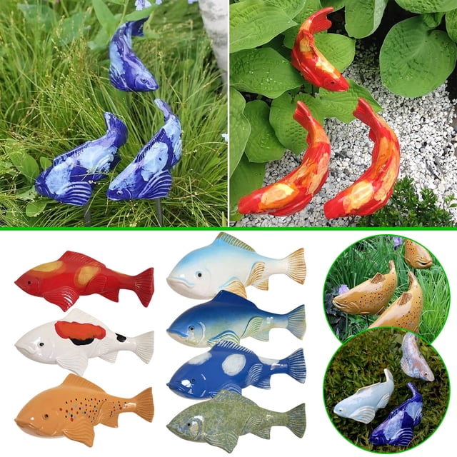 Xihbxyly Escultura de Pez de Cerámica, Obra de Arte para Jardín, Diseño Único de Cola Curva, Resistente a La Intemperie, Ideal para Decoración de Jardín, Patio y Patio, 12 X 5,5 X 6,2 Cm.
