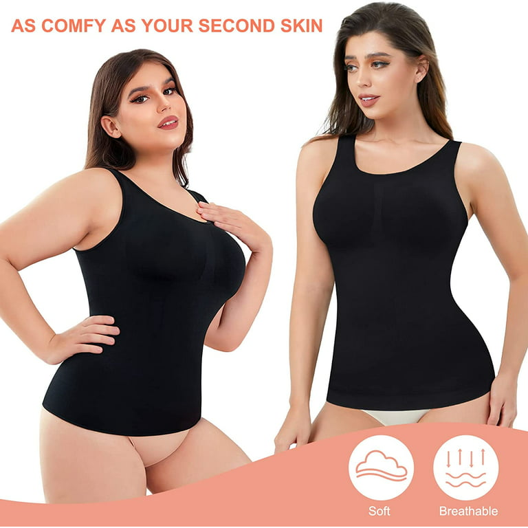 Gotoly Womens Shapewear Slimming V-neck Vest Lace Camisole Tank Tops Built  in Bra Tummy Control Compression Cami Body Shaper (Black Medium) 
