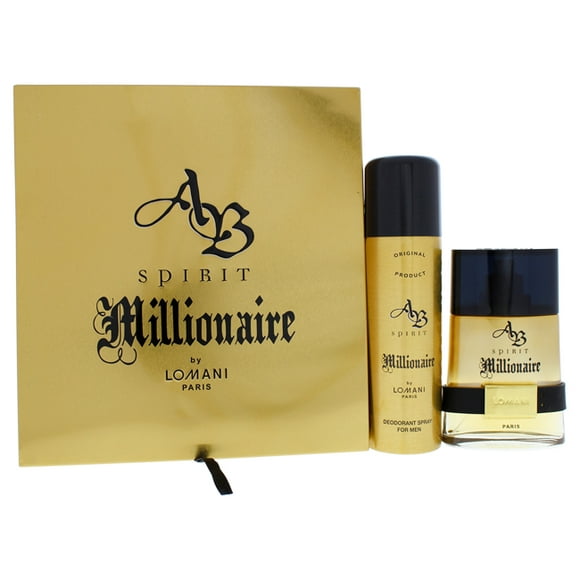 AB Spirit Millionaire by Lomani for Men - 2 Pc Gift Set 3.4oz EDT Spray, 6.8oz Deodorant Spray