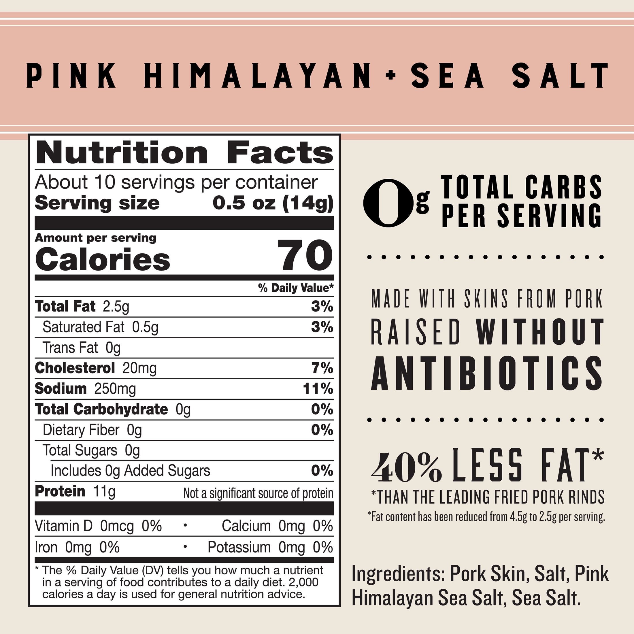 EPIC Pink Himalayan and Sea Salt Baked Pork Rinds, Keto Friendly, Protein Snacks, 5 oz