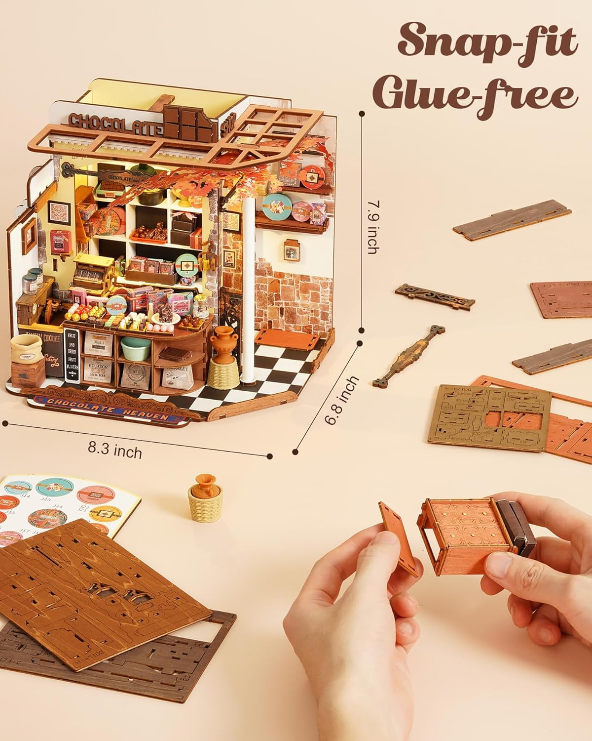 ROBOTIME Henry's Chocolate Shop DIY Miniature House Kit,Mini Wooden Dollhouse Model Building Sets,Tiny House Craft Kits Gifts for Adults Teens