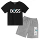 thumbnail image 2 of Conjunto de 2 piezas de camiseta de manga corta y pantalones cortos con estampado de letras de marca de verano, traje deportivo informal para niños y niñas, conjunto de moda para niños, 2 of 5