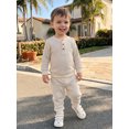 thumbnail image 6 of Loicainy Baby Toddler Boy Fall Outfit 3 6 12 18 24 Months 2T 3T 4T Crew Neck Long Sleeve Pullover Solid Color Waffle Knit Sweatshirt and Joggers Pants Clothes Set, 6 of 9