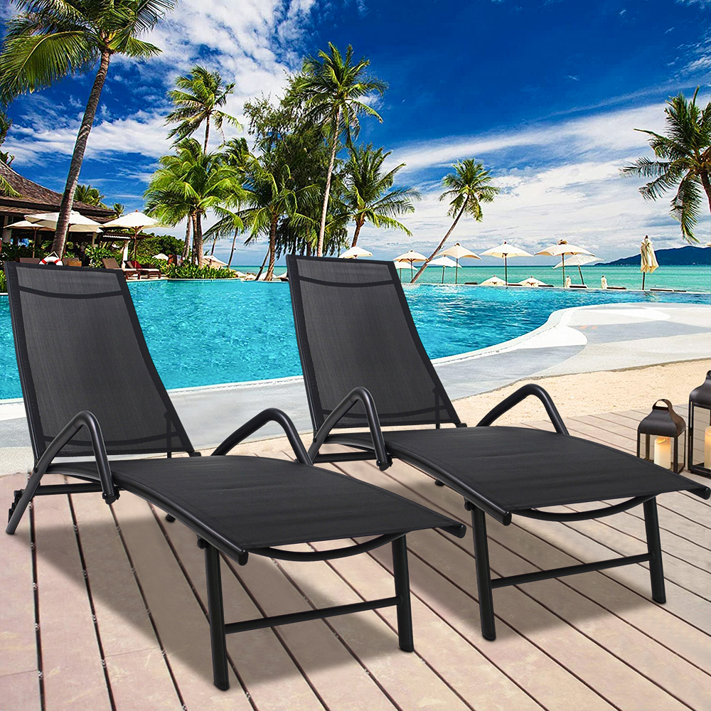 2 Piece Pool Lounge Chairs, Patio Furniture Patio Chaise Lounge Chair with Adjustable Back, Metal Reclining Lounge Chair for Beach, Backyard, Garden, L4553 - image 1 of 8