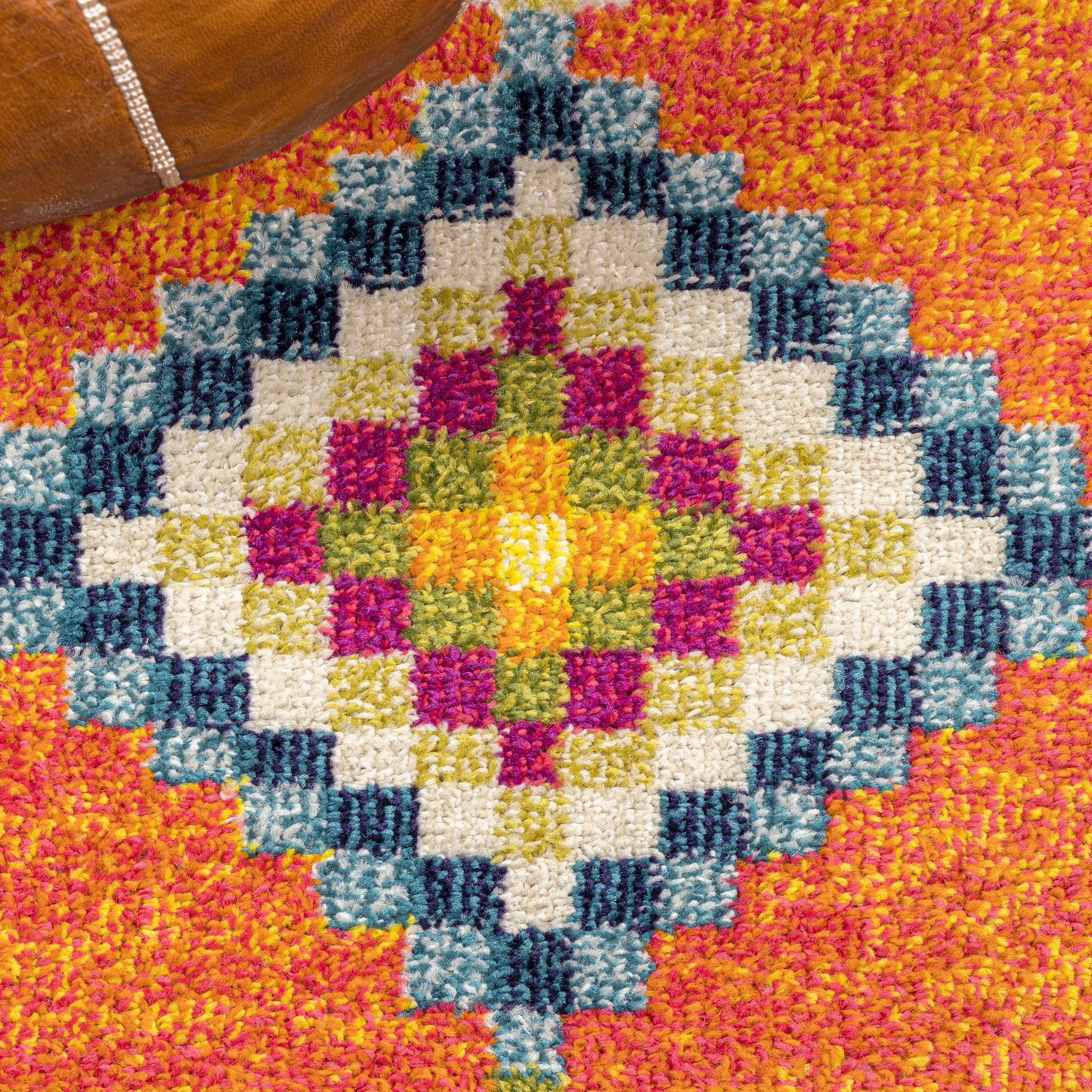 JONATHAN Y MOROCCAN HYPE 3 x 5 Area Rug, Tribal Love Geometric - Orange/Multi, MOH105C-3