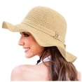 thumbnail image 2 of TIEVOSA Womens Hat Summer Sun Hat Beach Tourism Hat Ruffle Edge Bow Sun Hat（Beige）, 2 of 5