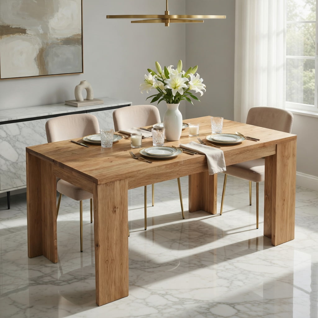 Hommoo Tribesigns Solid Wood Dining Table 63 Inch, Farmhouse Kitchen Table for 6-8 People, Rustic Wood Rectangular Table with Sturdy Legs, Easy Assembly, Natural