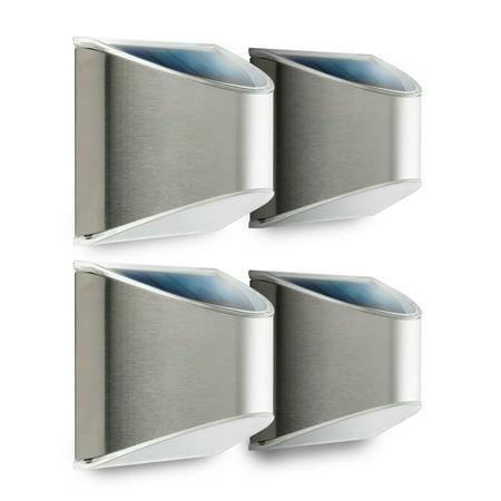 Home Zone Security Solar Wall Light - Fence Post and Step Lights, Stainless Steel, 4-Pack