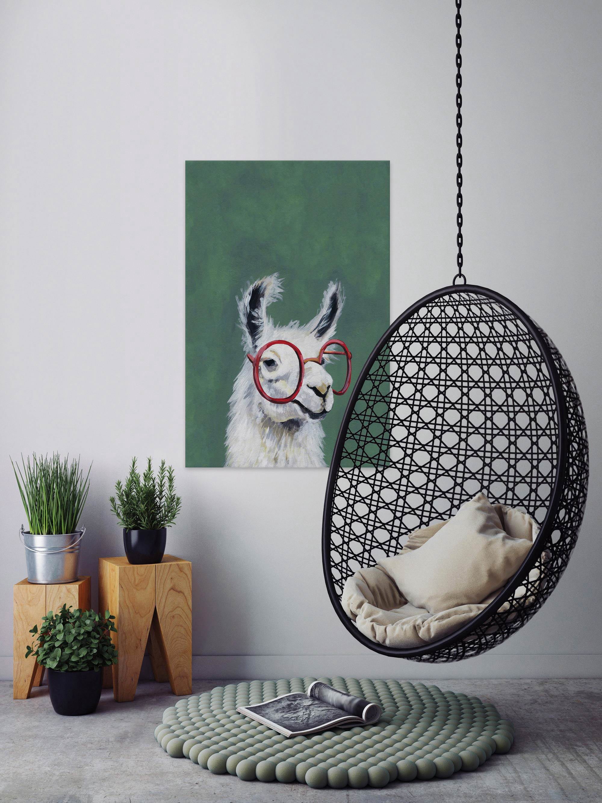 Red Llama Glasses Painting Print on Wrapped Canvas