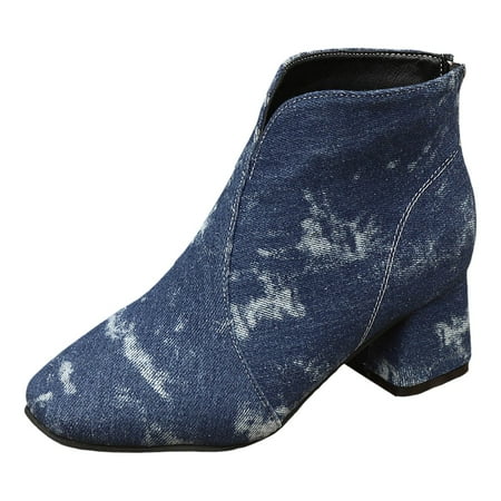 GHSOHS Boots for Women Slip on Combat Boots Ankle Booties Shoes Cowgirl Boots Large Size Pointed Toe Thick Heel Cloth Short Boot for Women Spring Fall Western Denim Fashion Boots Single Boots Size 40