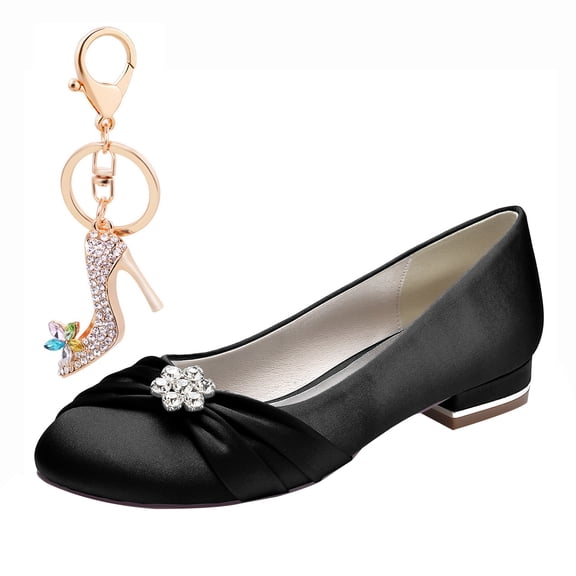 Women's Pumps Round Toe Rhinestones Flowers Satin Fashion Party Dress Wedding Shoes