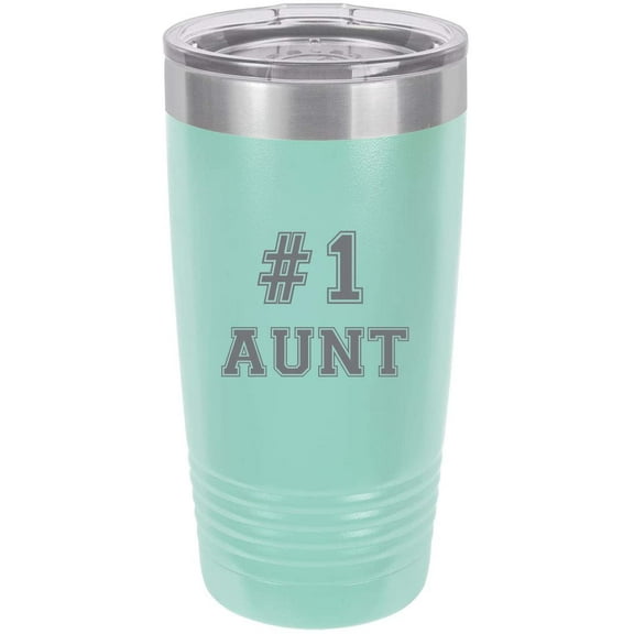 #1 Aunt Stainless Steel Engraved Insulated Tumbler 20 Oz Travel Coffee Mug, Teal