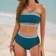 thumbnail image 2 of UTSJKR Women's Tube Top Bikini Set 2 Piece High Waisted Swimwear Color Block Bathing Suit Stretch Exotic Two Piece Swimsuit Sky Blue L, 2 of 4