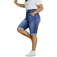 thumbnail image 5 of QERINTE Women Plus Size Jean Shorts Cargo Bermuda Shorts High Rise Casual Stretchy Womens Long Denim Shorts Summer Jorts, 5 of 6